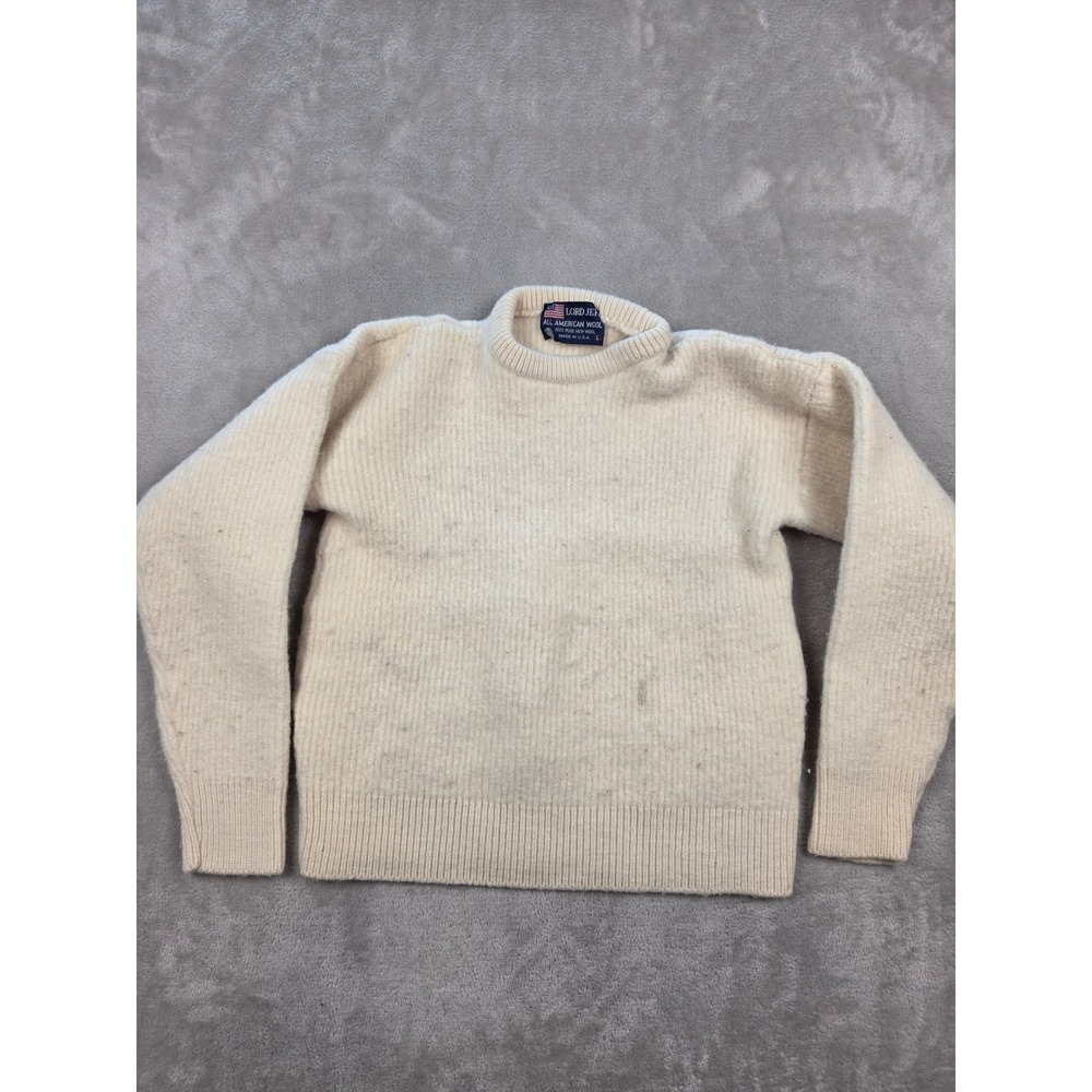 Vintage Lord Jeff Sweater Kids Large Cream 100% American Wool Made in USA *Read